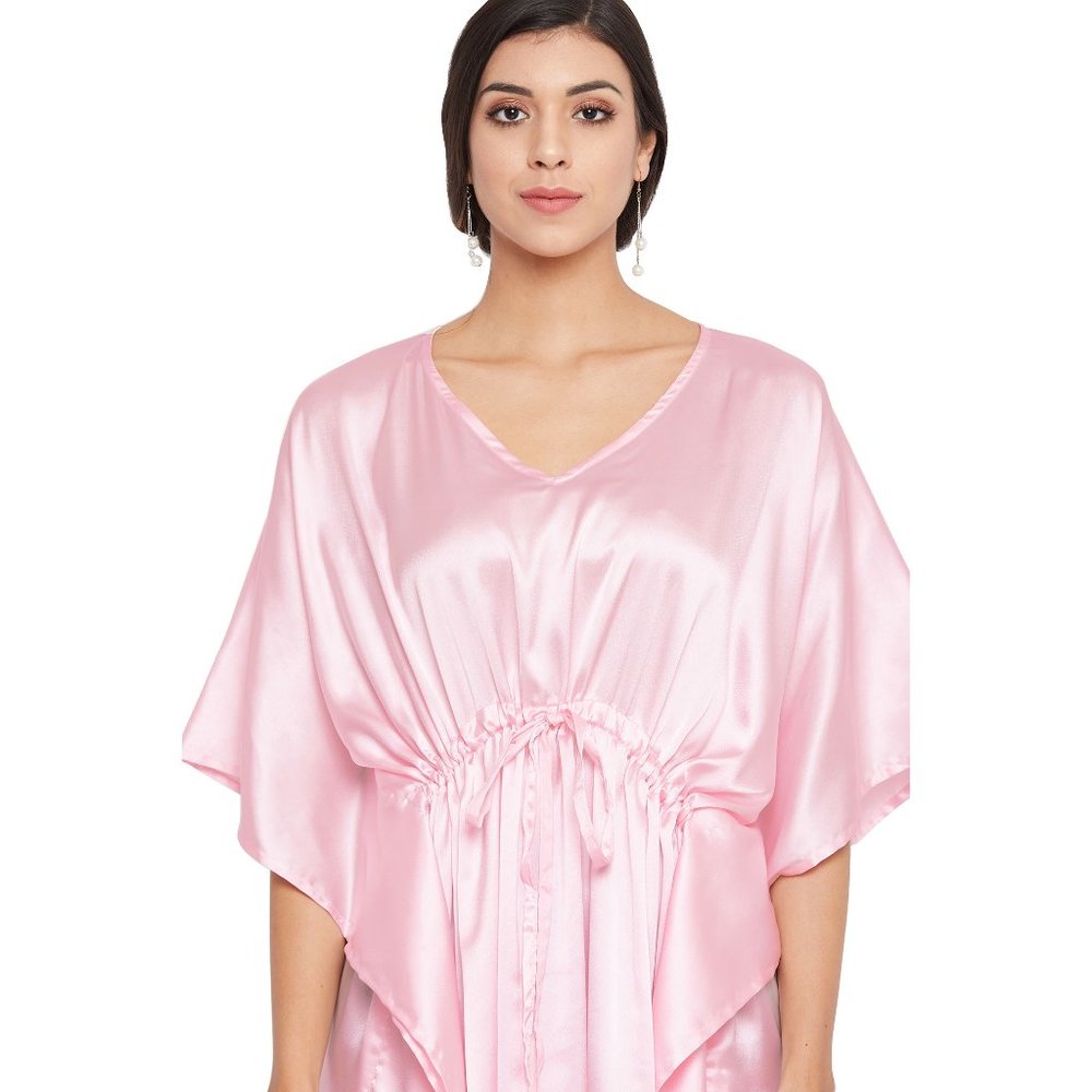 Womens Full Length Caftan Dress Silky Satin Long Maxi with Drawstring Nighty - Picture 6 of 7